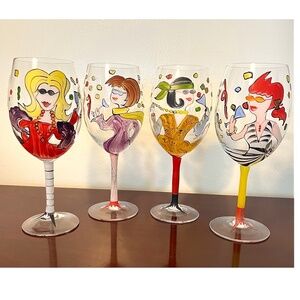 Set of 4 hand-painted “Girls with Attitude” Goblets